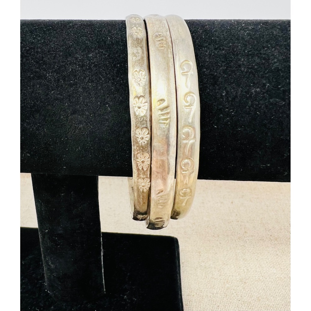 Vintage Sterling Silver Taxco Mexico Pattern Bangle Bracelet Lot of 3
